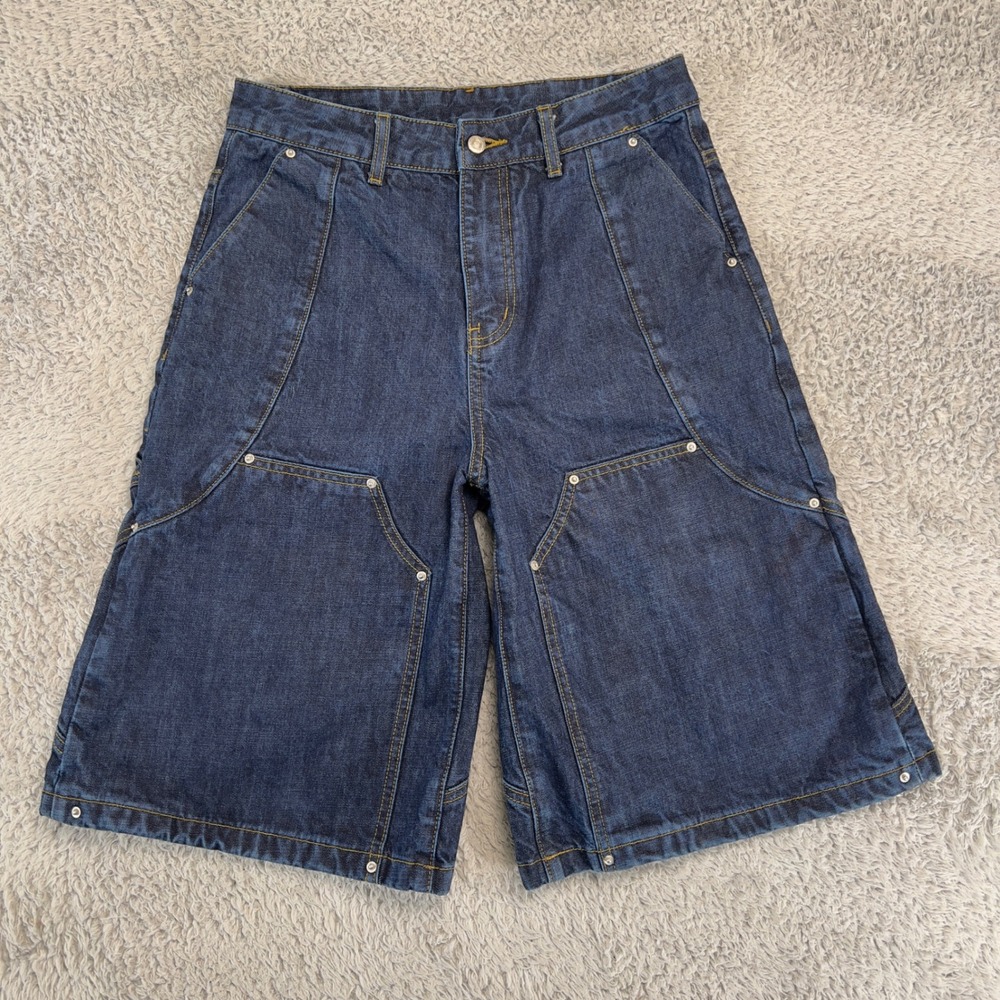 Saturn Los Angeles Dark Wash Denim Jorts Baggy Y2K Double Knee Shorts Mens S